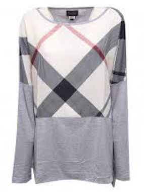 Barbour Glenrothes Top Light Gray Summer Tartan Logo Tee US 6